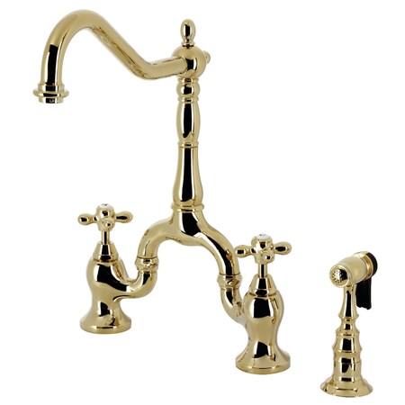 Kingston Brass Bridge Kitchen Faucet with Brass Sprayer, Polished Brass KS7752AXBS